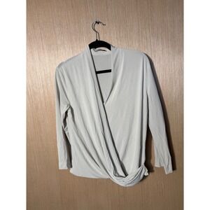 MM.LaFleur Ivory Draped Wrap Front Long Sleeve Blouse Size Medium Italian Fabric
